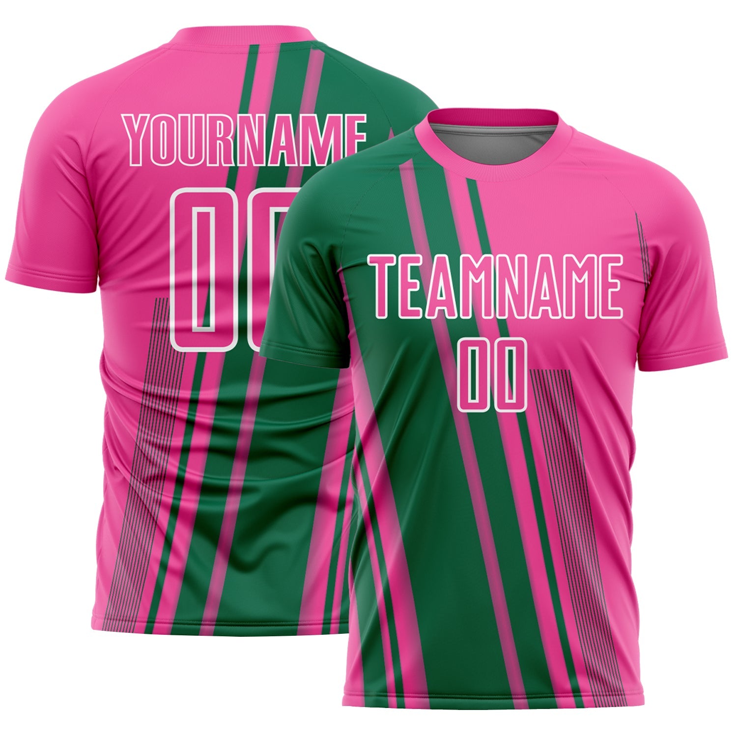 Custom Pink Kelly Green-White Lines Sports Sublimation Soccer Uniform Jersey