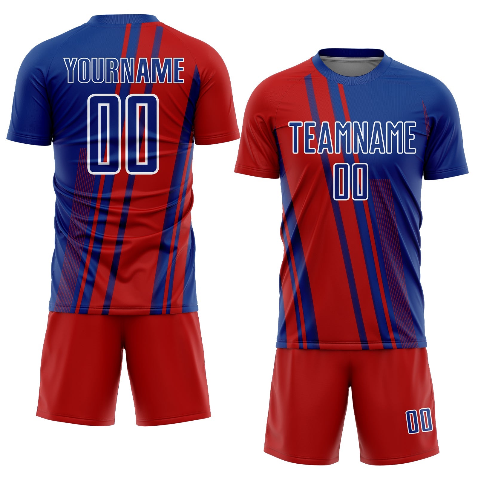 Custom Royal Red-White Lines Sports Sublimation Soccer Uniform Jersey