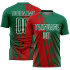 Custom Kelly Green Red-White Lines Sports Sublimation Soccer Uniform Jersey