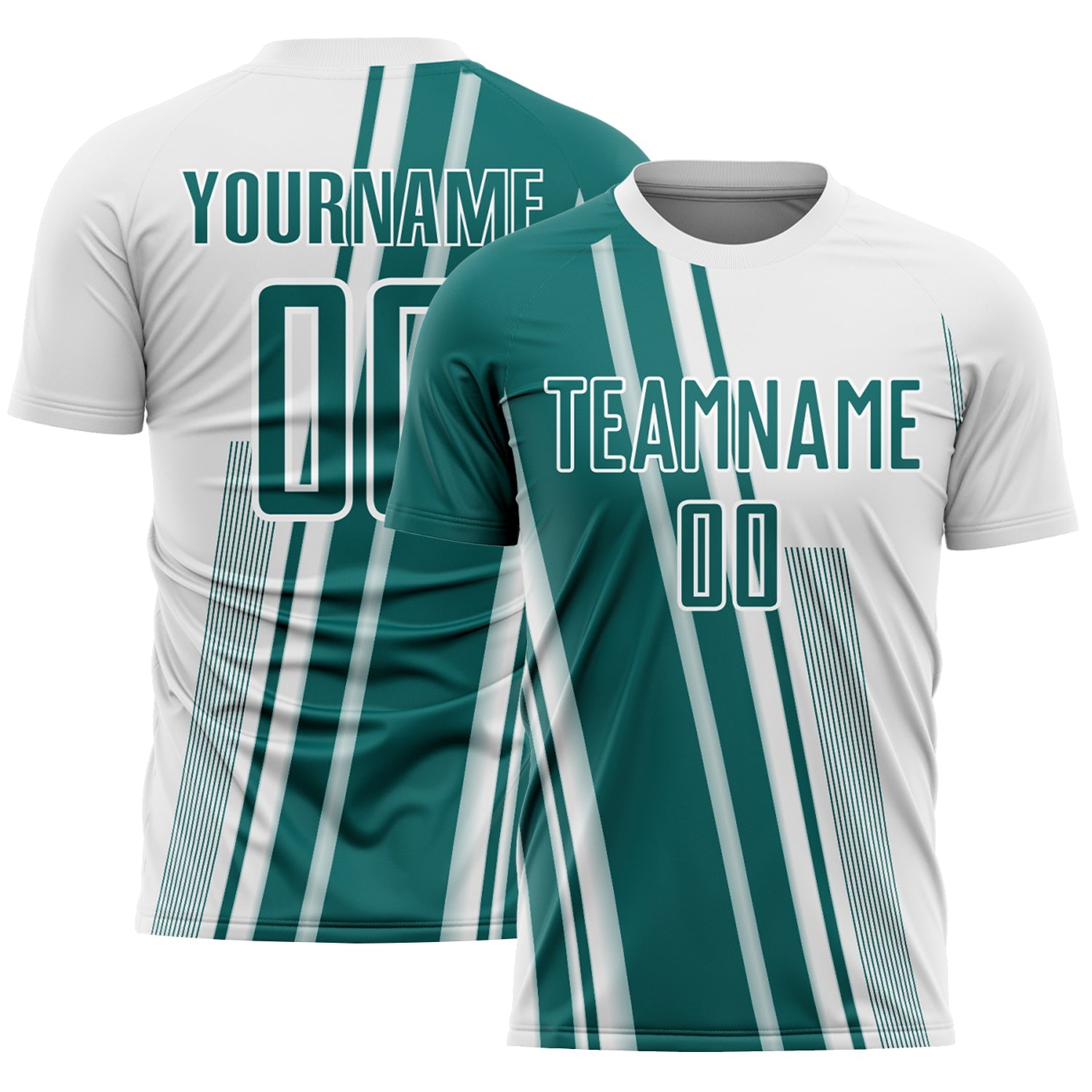 Custom White Teal Lines Sports Sublimation Soccer Uniform Jersey