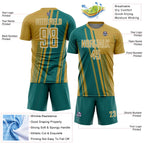 Custom Old Gold Teal-White Lines Sports Sublimation Soccer Uniform Jersey