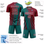 Custom Crimson Teal-White Lines Sports Sublimation Soccer Uniform Jersey