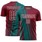 Custom Crimson Teal-White Lines Sports Sublimation Soccer Uniform Jersey