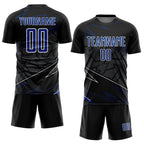 Custom Black Royal-White Lines Sports Sublimation Soccer Uniform Jersey