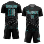 Custom Black Teal-White Lines Sports Sublimation Soccer Uniform Jersey