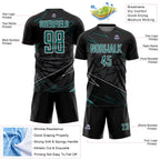Custom Black Teal-White Lines Sports Sublimation Soccer Uniform Jersey