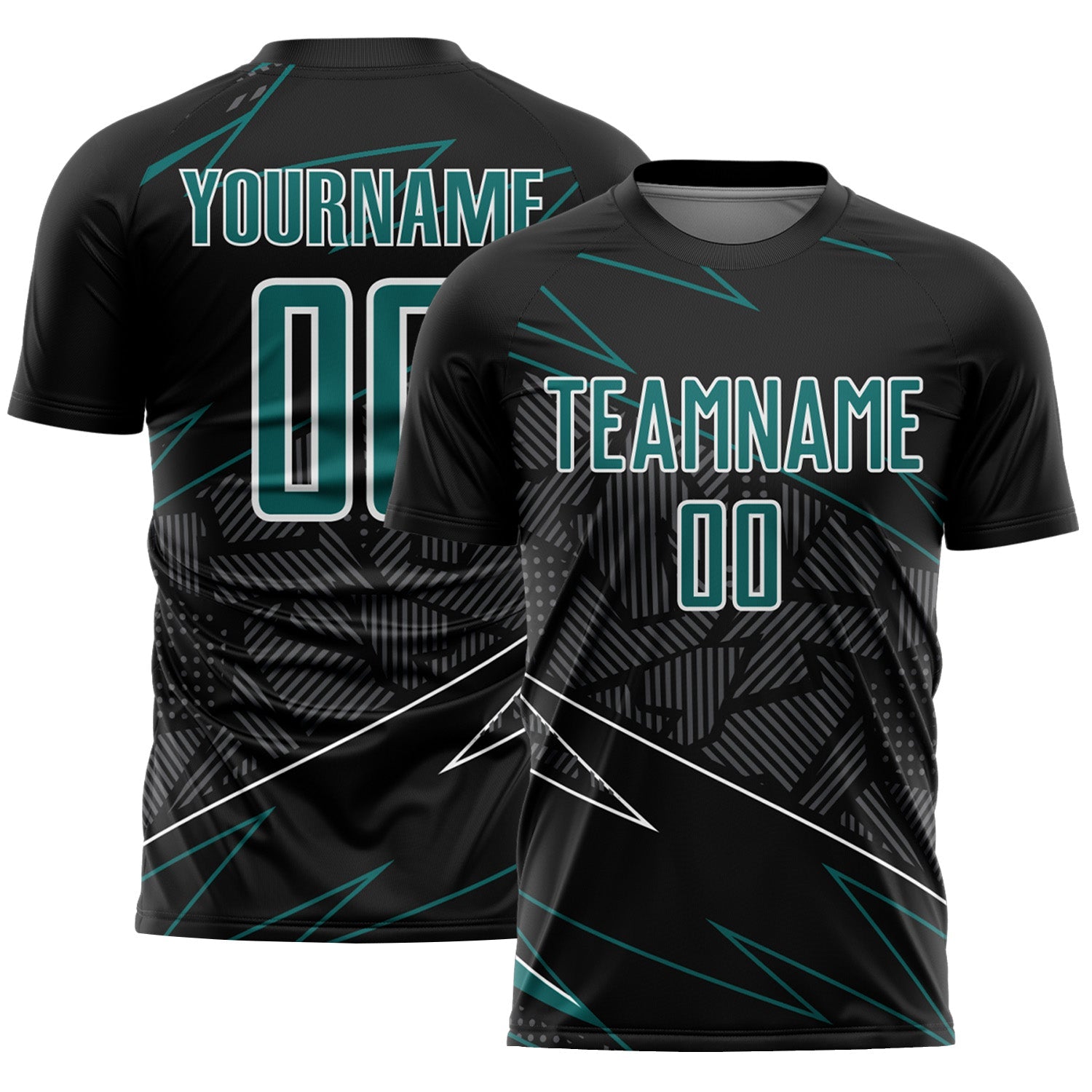 Custom Black Teal-White Lines Sports Sublimation Soccer Uniform Jersey