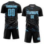 Custom Black Sky Blue-White Lines Sports Sublimation Soccer Uniform Jersey