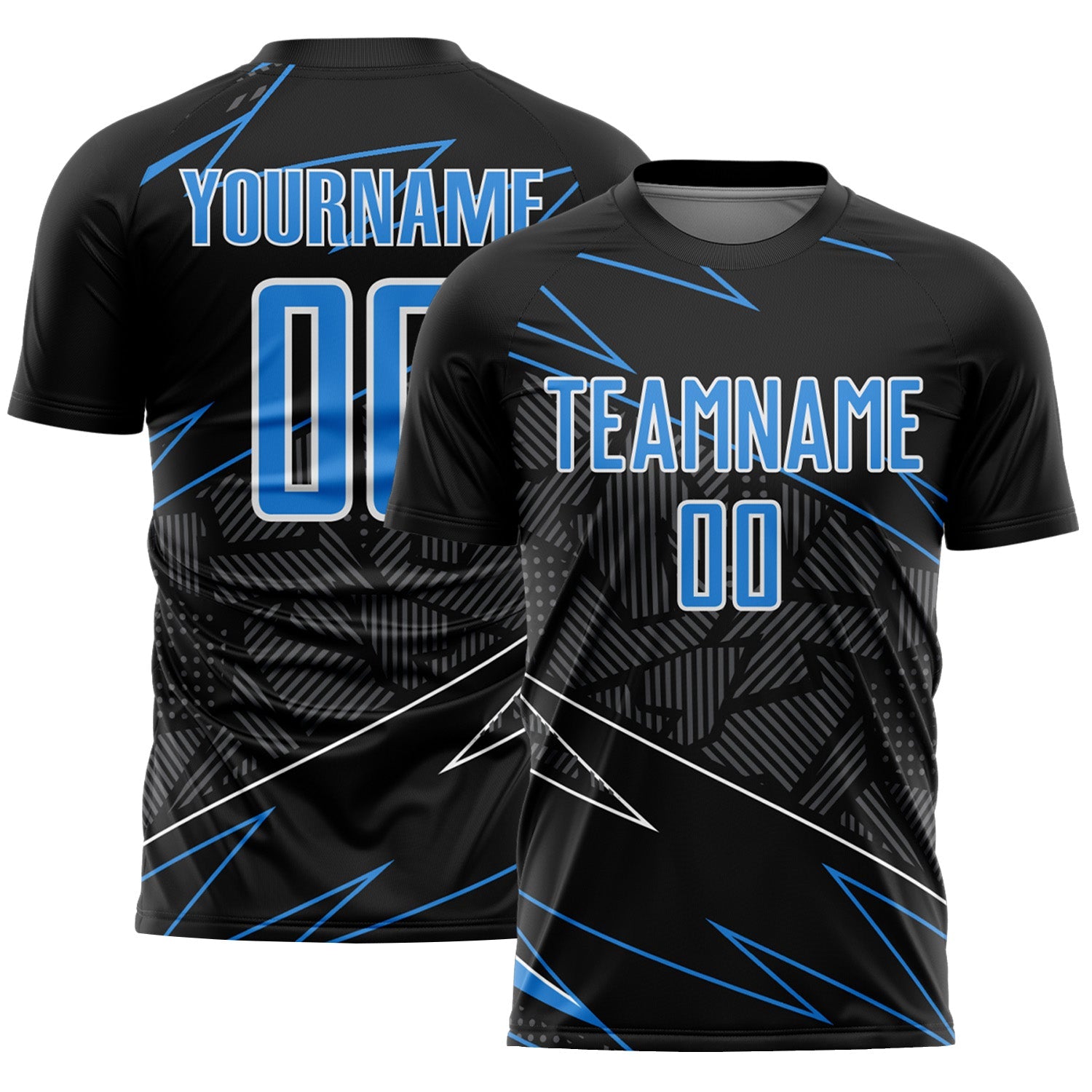 Custom Black Powder Blue-White Lines Sports Sublimation Soccer Uniform Jersey