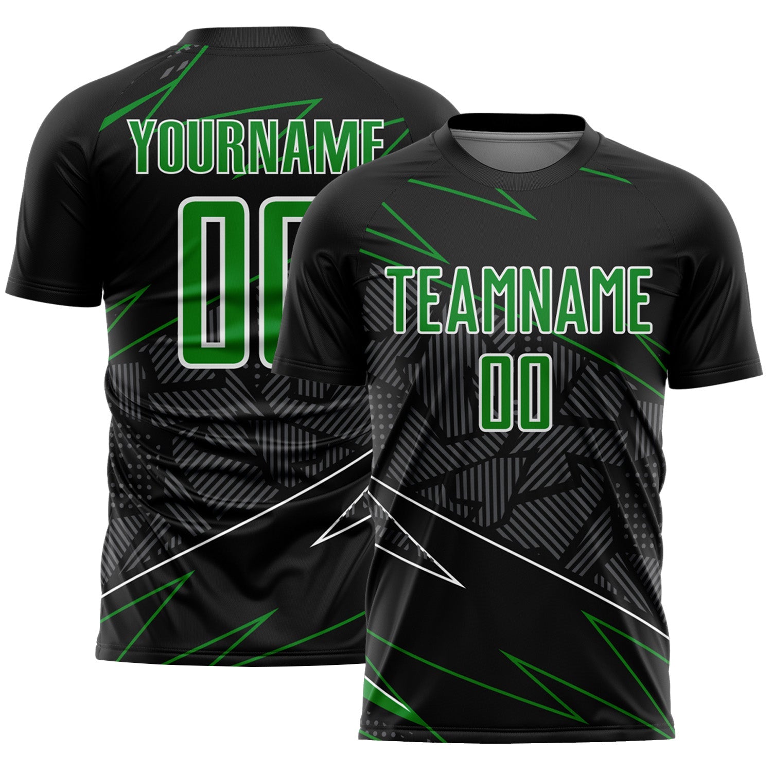 Custom Black Grass Green-White Lines Sports Sublimation Soccer Uniform Jersey