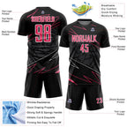 Custom Black Neon Pink-White Lines Sports Sublimation Soccer Uniform Jersey