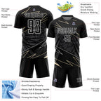 Custom Black Cream-White Lines Sports Sublimation Soccer Uniform Jersey