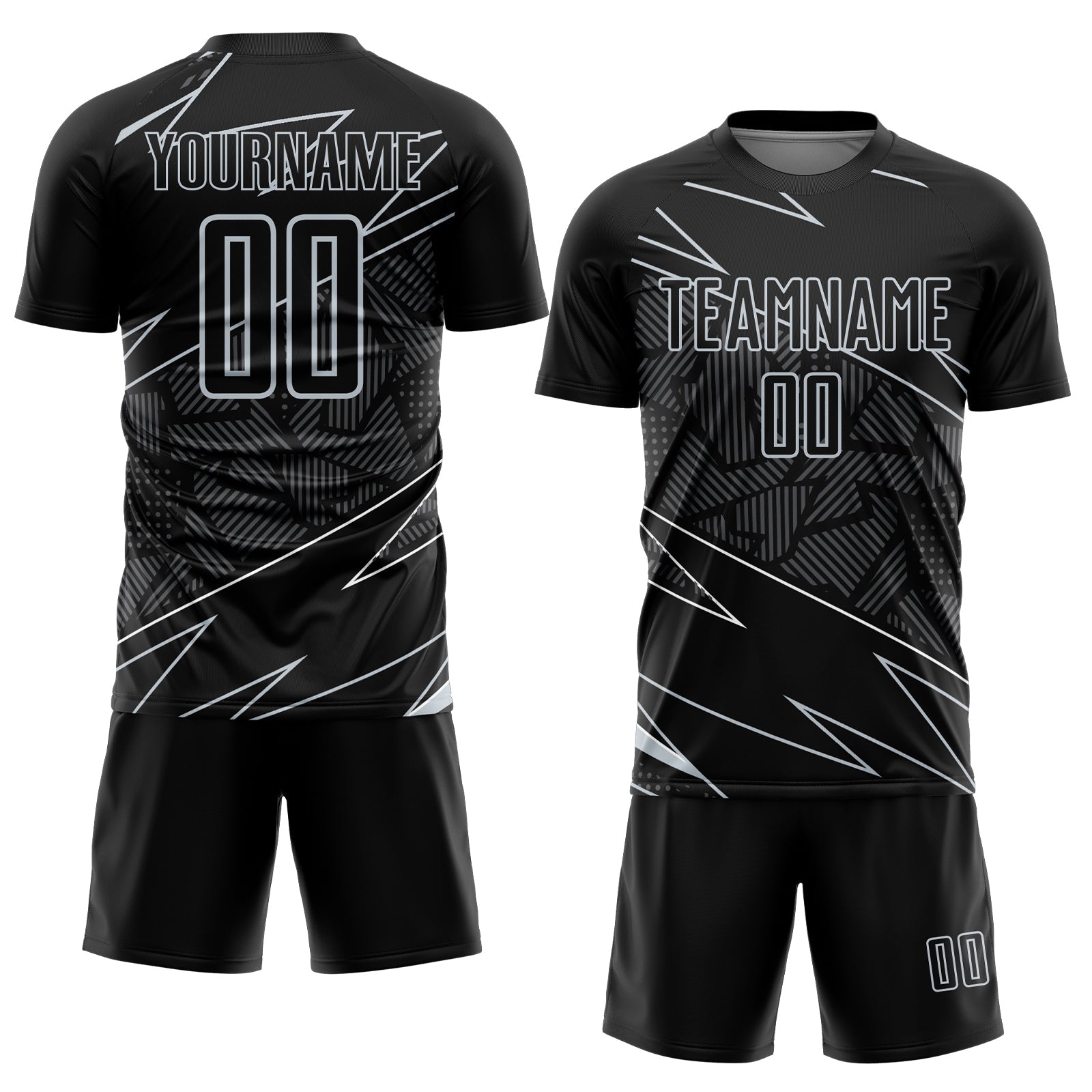 Custom Black Silver Lines Sports Sublimation Soccer Uniform Jersey
