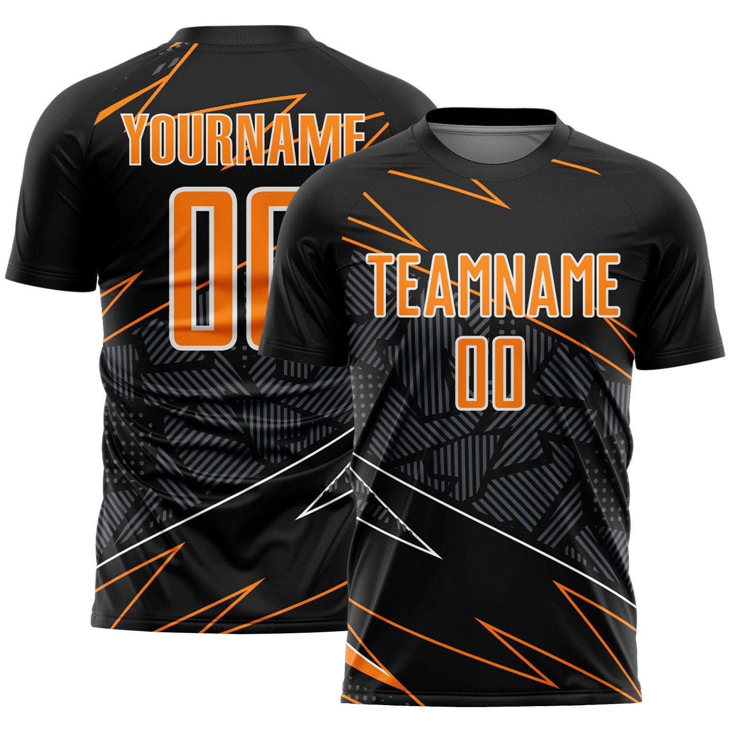 Custom Black Bay Orange-White Lines Sports Sublimation Soccer Uniform Jersey