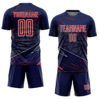 Custom Navy Red-White Lines Sports Sublimation Soccer Uniform Jersey