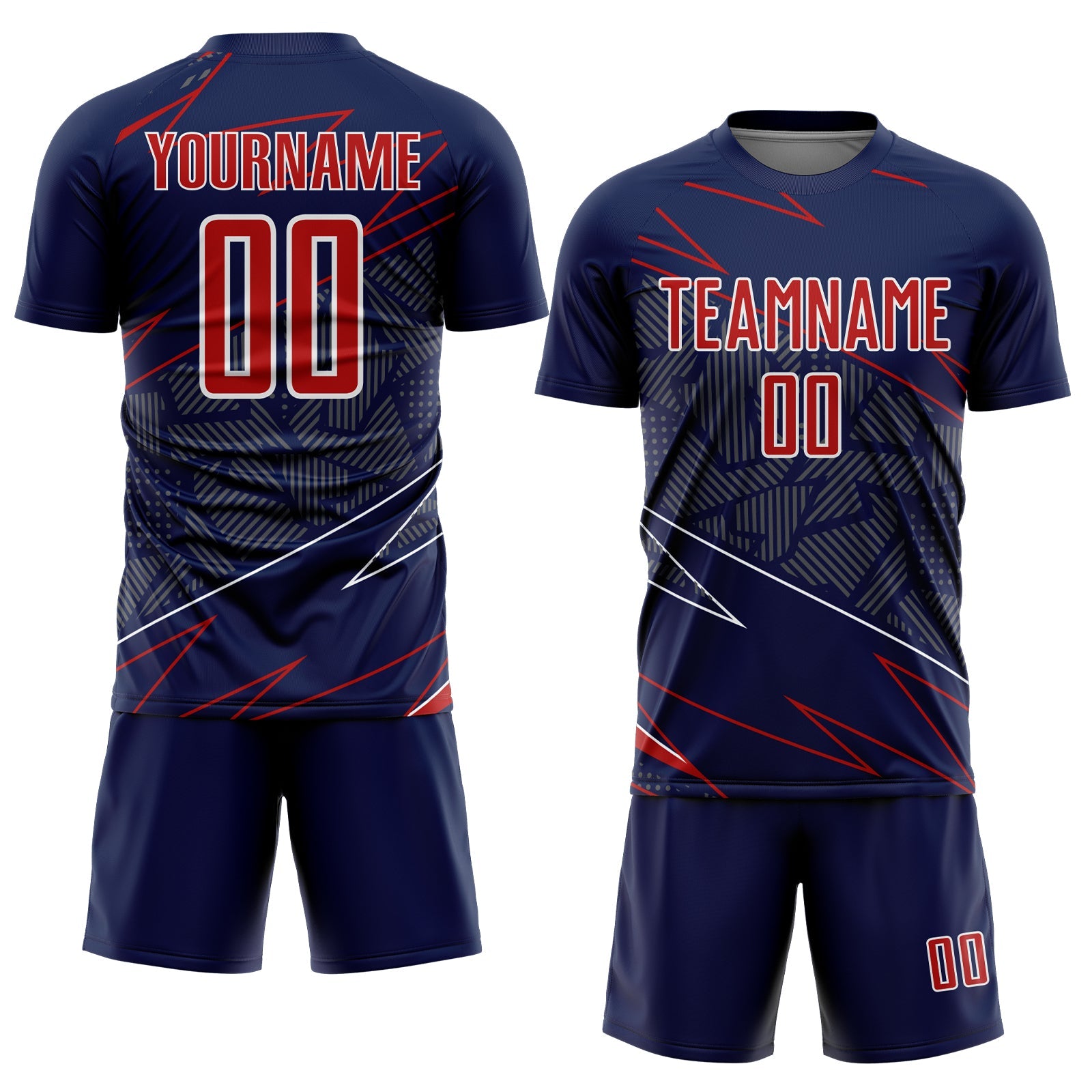 Custom Navy Red-White Lines Sports Sublimation Soccer Uniform Jersey
