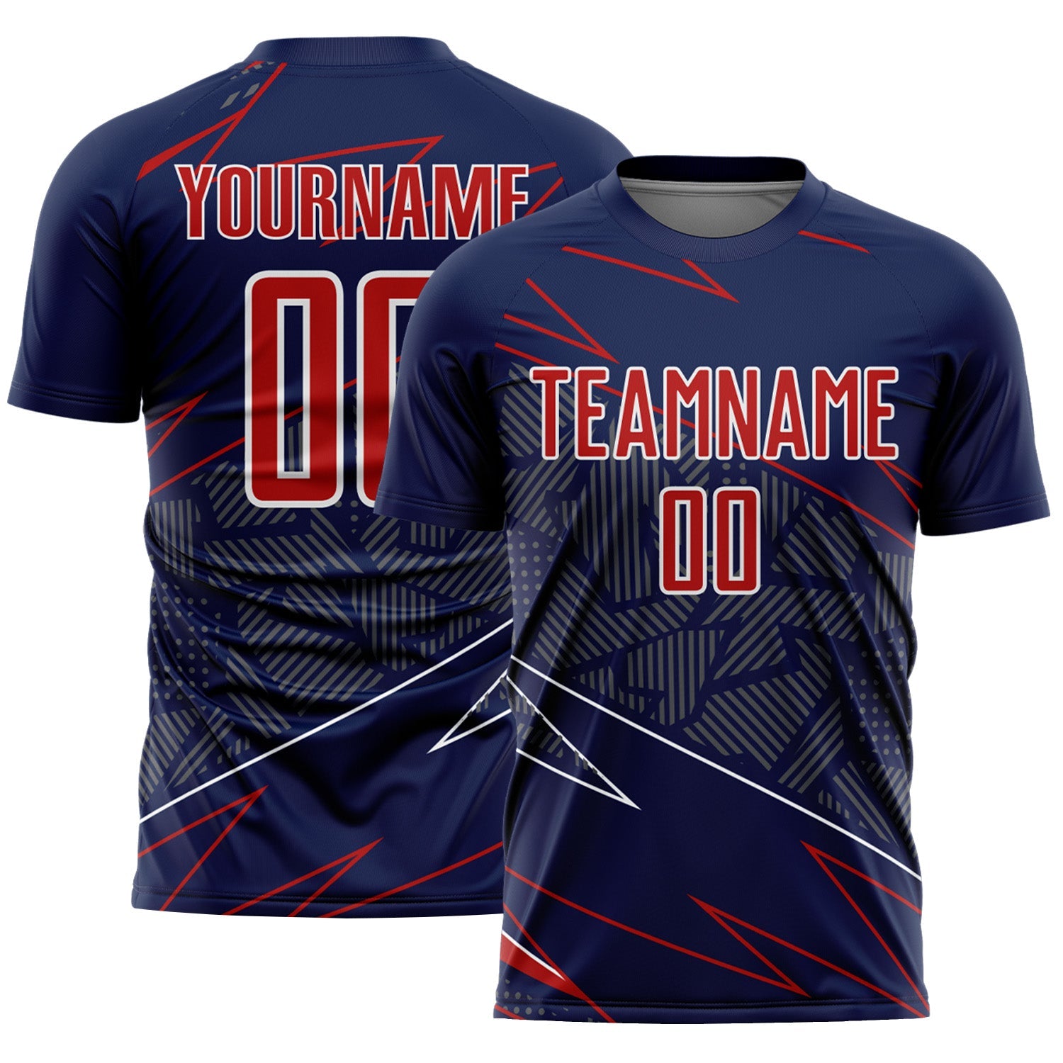 Custom Navy Red-White Lines Sports Sublimation Soccer Uniform Jersey