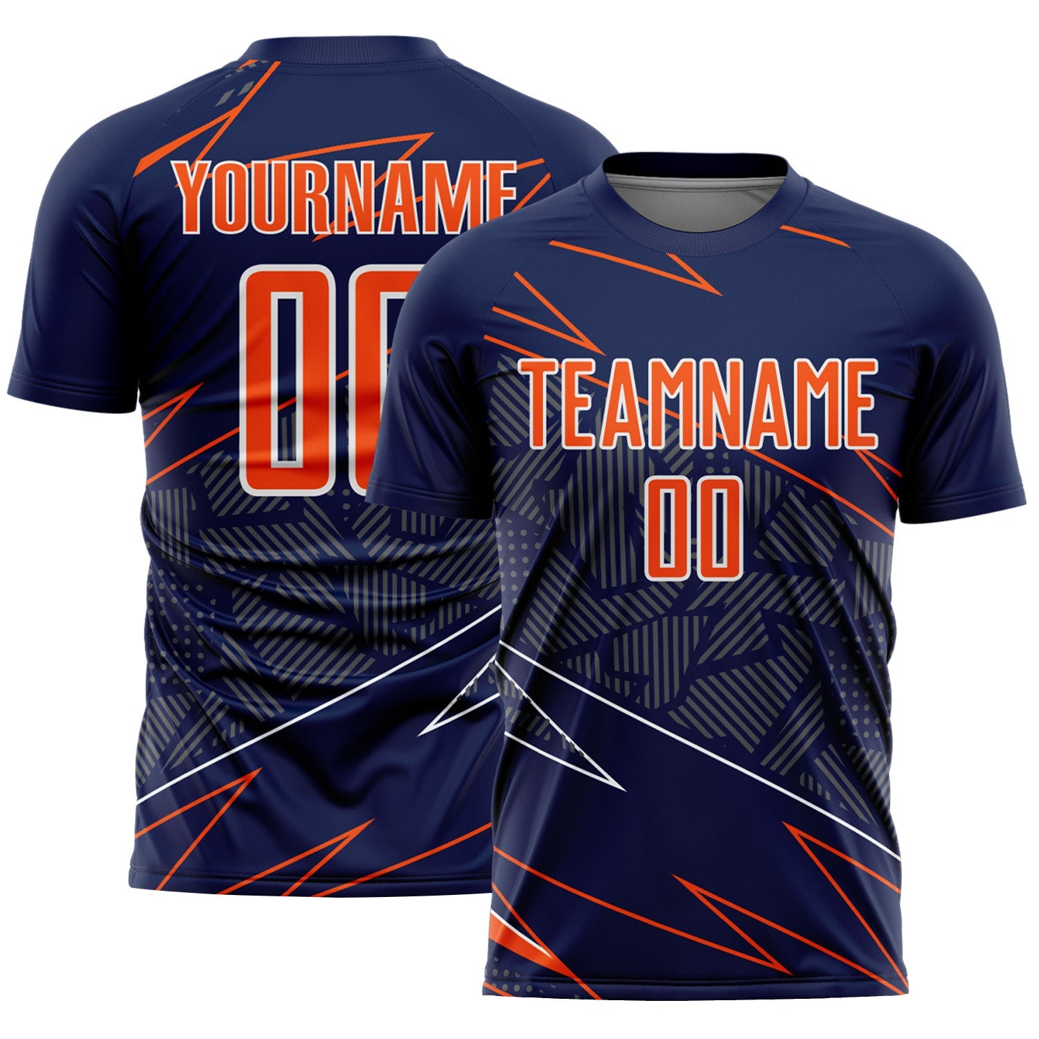 Custom Navy Orange-White Lines Sports Sublimation Soccer Uniform Jersey