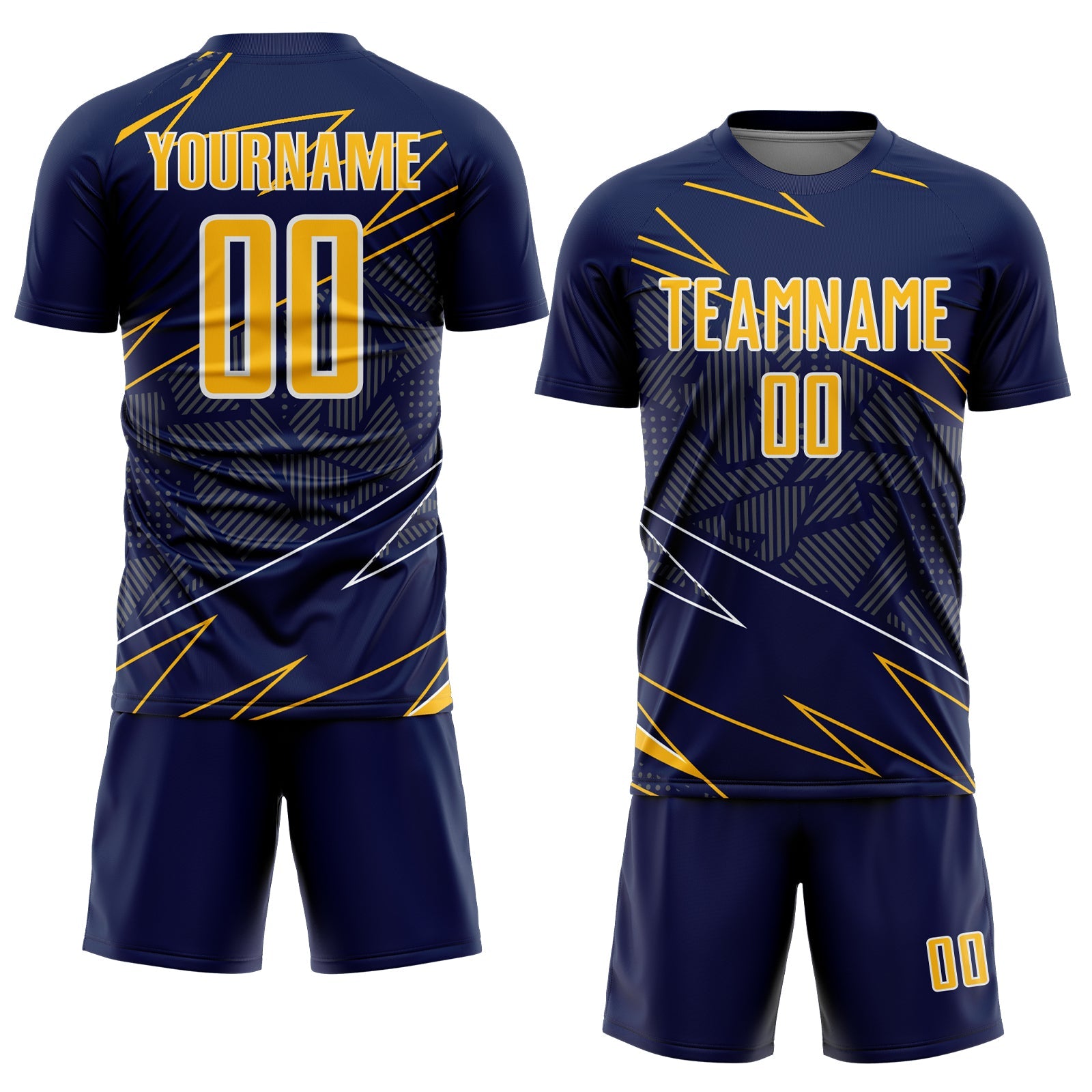 Custom Navy Gold-White Lines Sports Sublimation Soccer Uniform Jersey