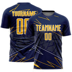 Custom Navy Gold-White Lines Sports Sublimation Soccer Uniform Jersey