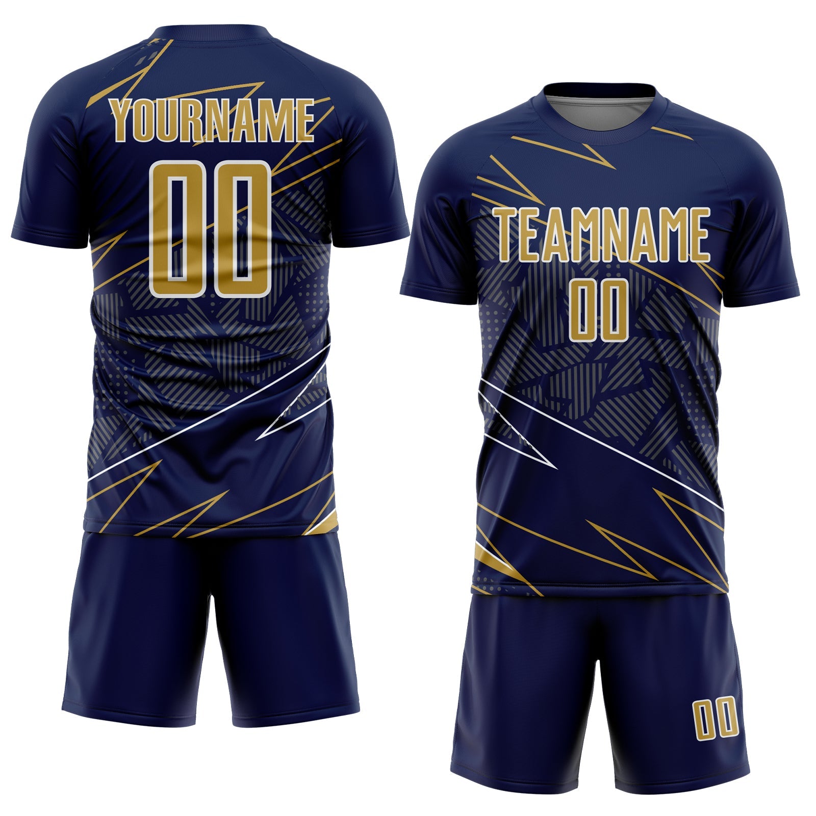 Custom Navy Old Gold-White Lines Sports Sublimation Soccer Uniform Jersey