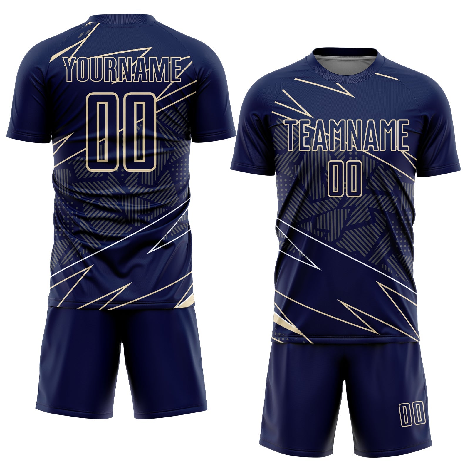 Custom Navy Cream Lines Sports Sublimation Soccer Uniform Jersey