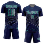 Custom Navy Teal-White Lines Sports Sublimation Soccer Uniform Jersey