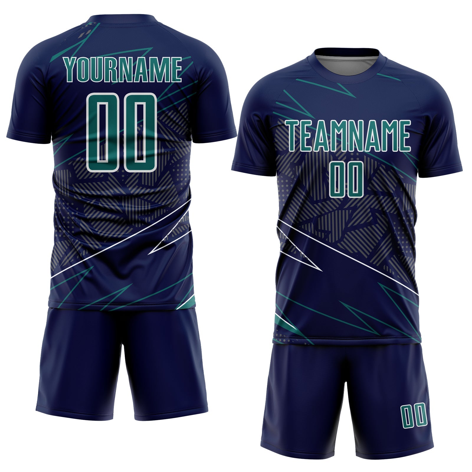 Custom Navy Teal-White Lines Sports Sublimation Soccer Uniform Jersey