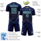Custom Navy Teal-White Lines Sports Sublimation Soccer Uniform Jersey