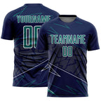 Custom Navy Teal-White Lines Sports Sublimation Soccer Uniform Jersey
