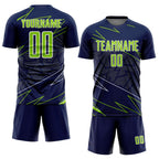 Custom Navy Neon Green-White Lines Sports Sublimation Soccer Uniform Jersey