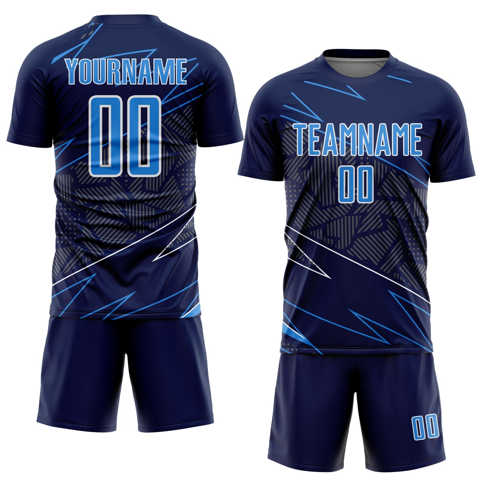 Custom Navy Powder Blue-White Lines Sports Sublimation Soccer Uniform Jersey