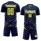 Custom Navy Neon Yellow-White Lines Sports Sublimation Soccer Uniform Jersey