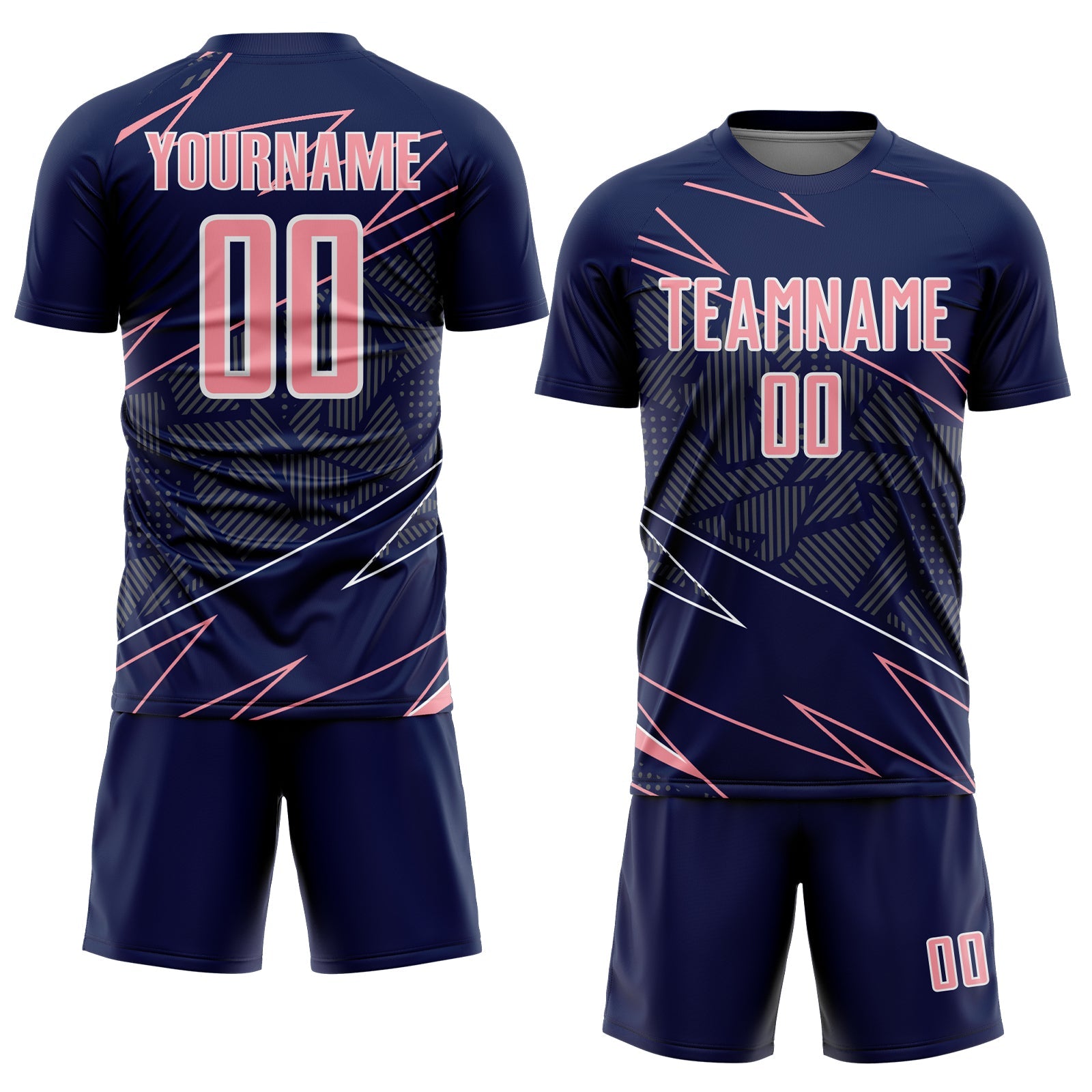 Custom Navy Medium Pink-White Lines Sports Sublimation Soccer Uniform Jersey