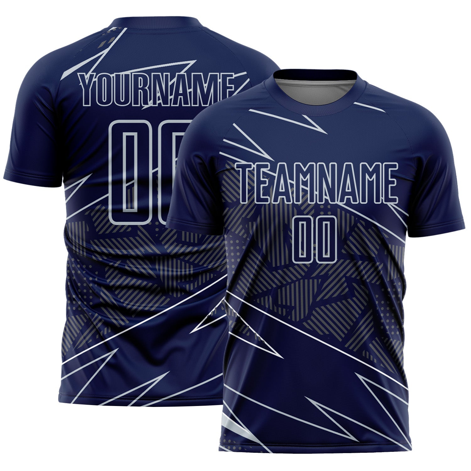 Custom Navy Silver Lines Sports Sublimation Soccer Uniform Jersey