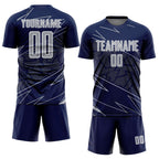 Custom Navy Gray-White Lines Sports Sublimation Soccer Uniform Jersey