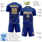 Custom Royal Old Gold-White Lines Sports Sublimation Soccer Uniform Jersey