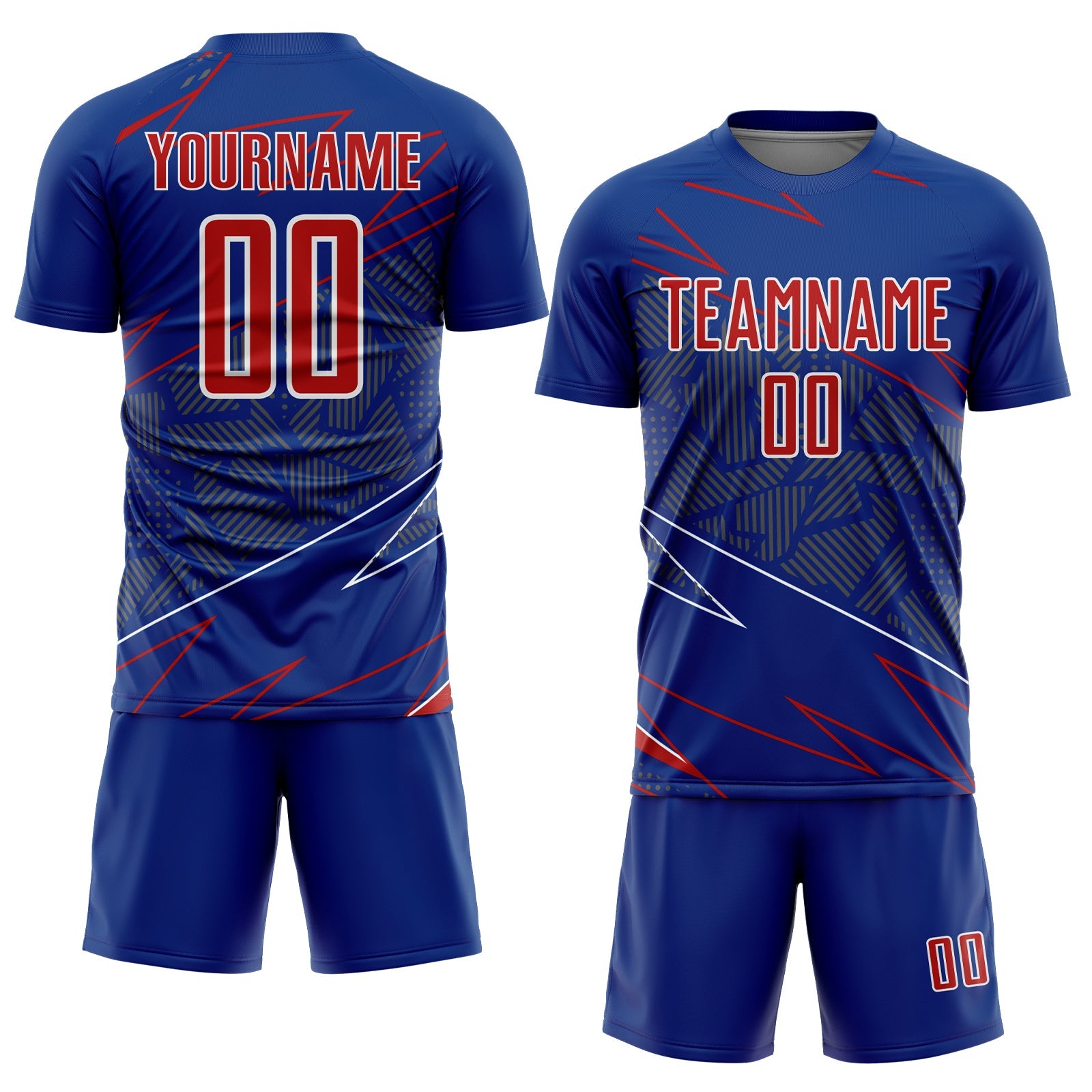 Custom Royal Red-White Lines Sports Sublimation Soccer Uniform Jersey
