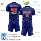 Custom Royal Red-White Lines Sports Sublimation Soccer Uniform Jersey
