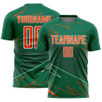 Custom Kelly Green Orange-White Lines Sports Sublimation Soccer Uniform Jersey