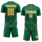 Custom Kelly Green Gold-White Lines Sports Sublimation Soccer Uniform Jersey
