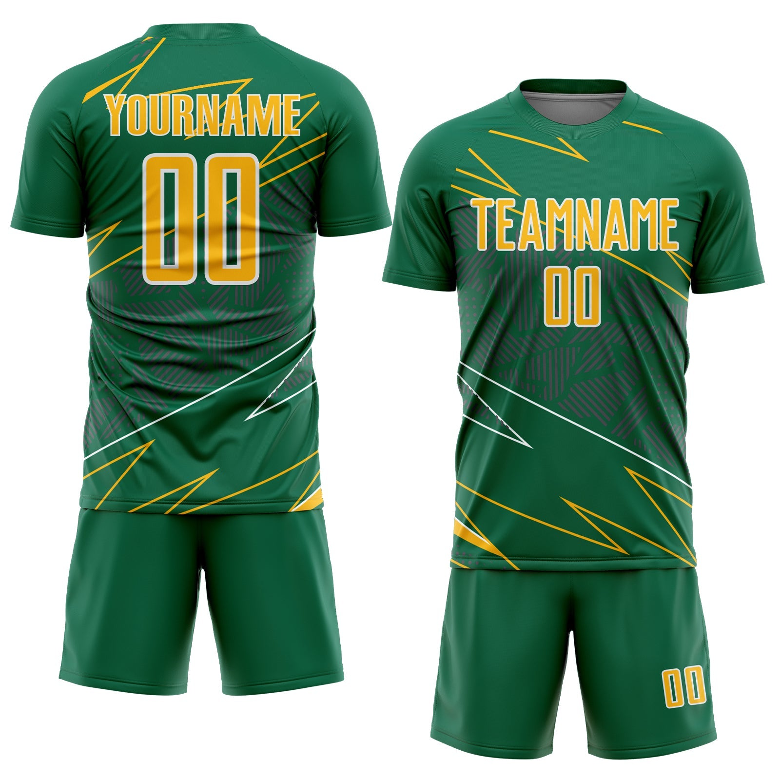 Custom Kelly Green Gold-White Lines Sports Sublimation Soccer Uniform Jersey