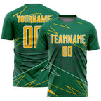 Custom Kelly Green Gold-White Lines Sports Sublimation Soccer Uniform Jersey