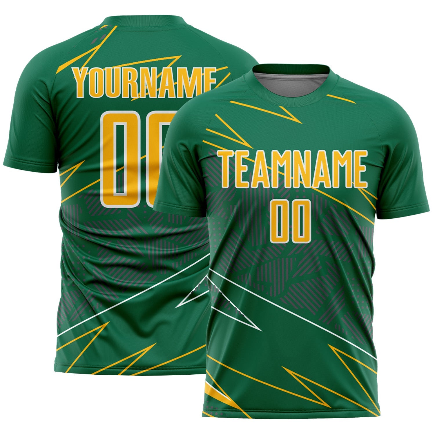 Custom Kelly Green Gold-White Lines Sports Sublimation Soccer Uniform Jersey