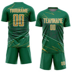 Custom Kelly Green Old Gold-White Lines Sports Sublimation Soccer Uniform Jersey