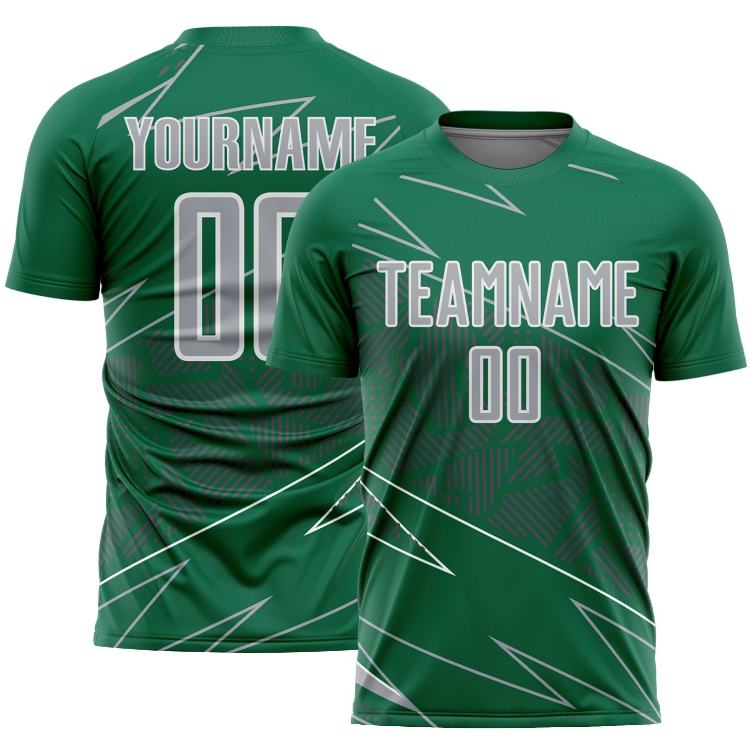 Custom Kelly Green Gray-White Lines Sports Sublimation Soccer Uniform Jersey