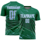 Custom Kelly Green Light Blue-White Lines Sports Sublimation Soccer Uniform Jersey