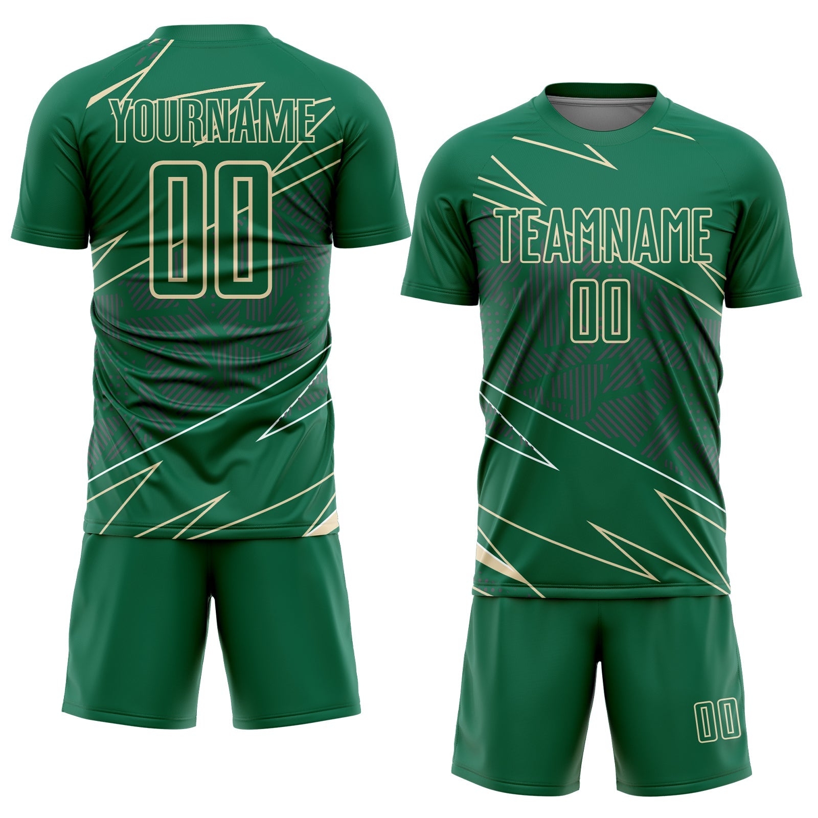 Custom Kelly Green Cream Lines Sports Sublimation Soccer Uniform Jersey