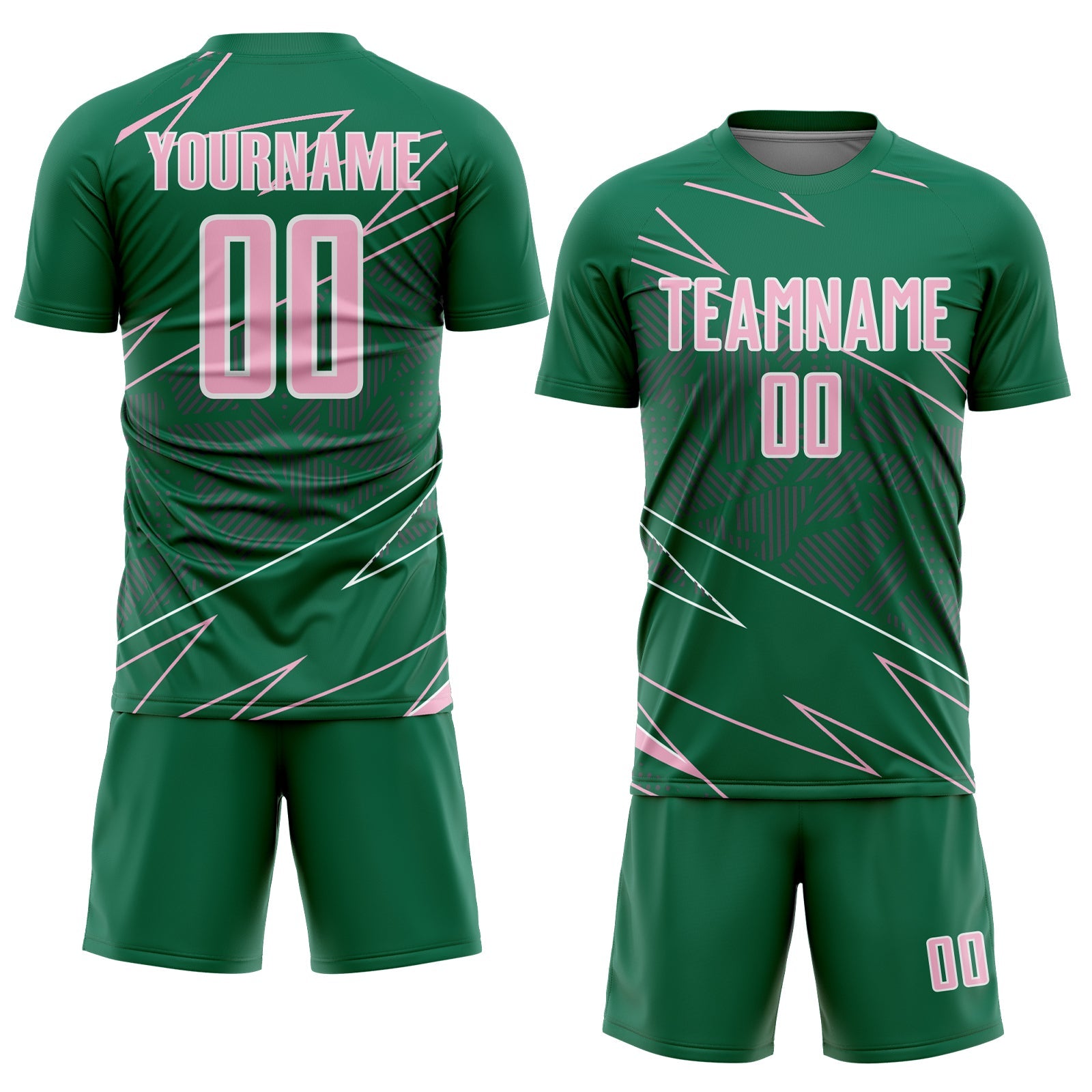 Custom Kelly Green Light Pink-White Lines Sports Sublimation Soccer Uniform Jersey