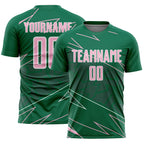 Custom Kelly Green Light Pink-White Lines Sports Sublimation Soccer Uniform Jersey
